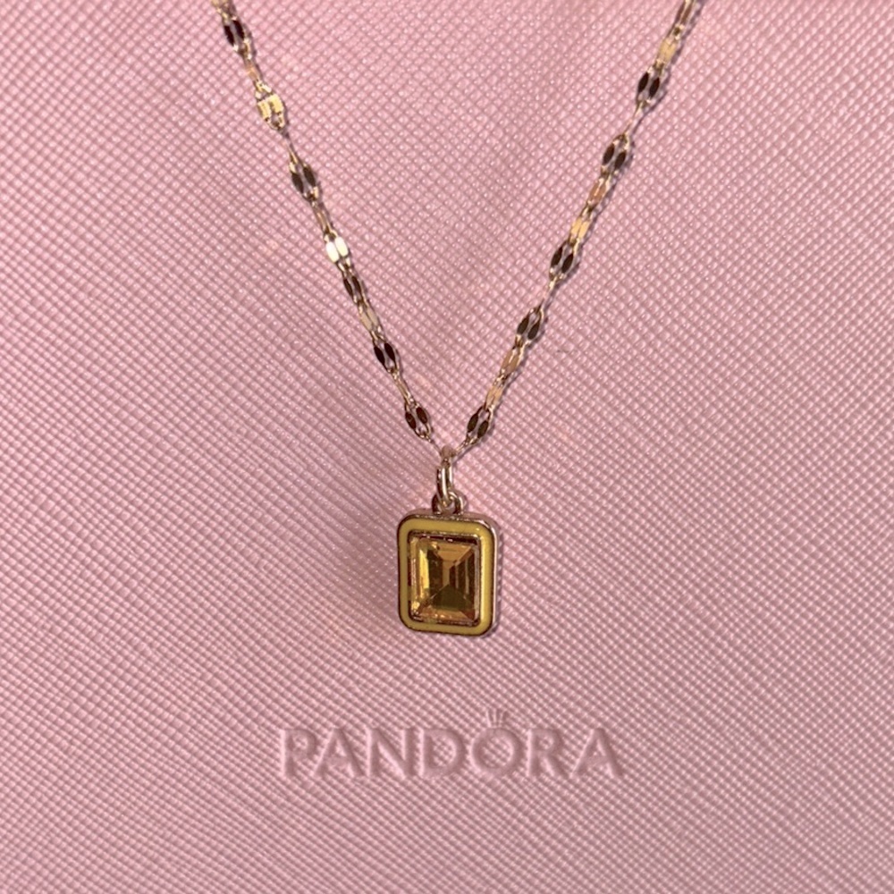 Gold Necklace with Rectangular yellow Pendant